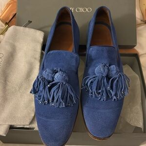 Jimmy Choo Foxley tasseled loafers in cornflower blue suede